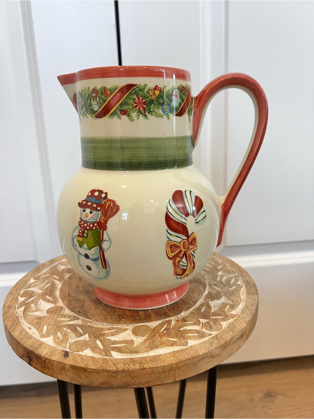 Christopher Radko Cream and Green Holiday Pitcher